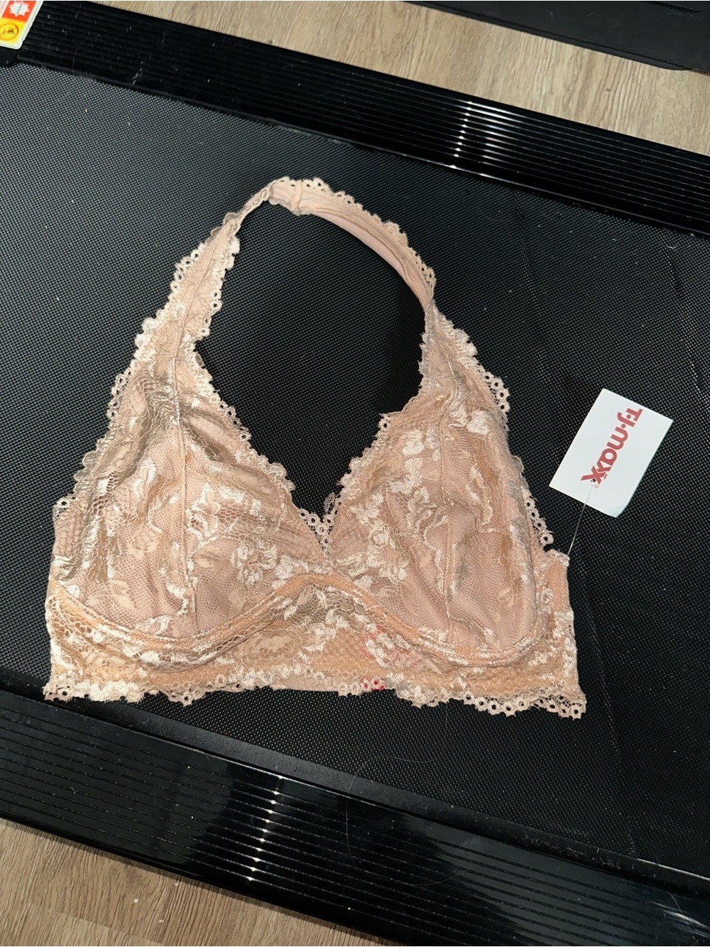 CHNGE Lace Halter Bralette in Peach